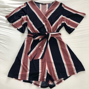 Express striped faux wrap romper